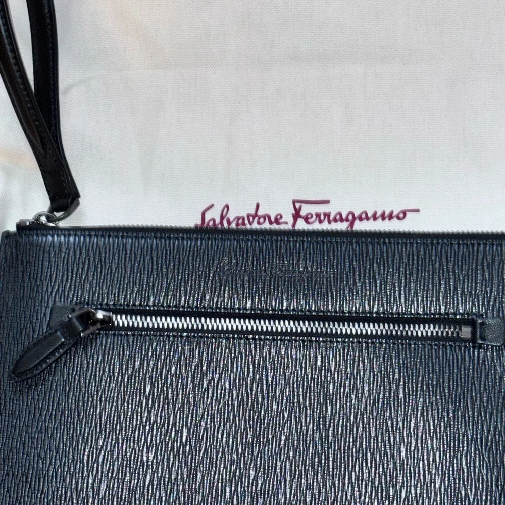 NEW Salvatore Ferragamo Textured Black Men's Clutch